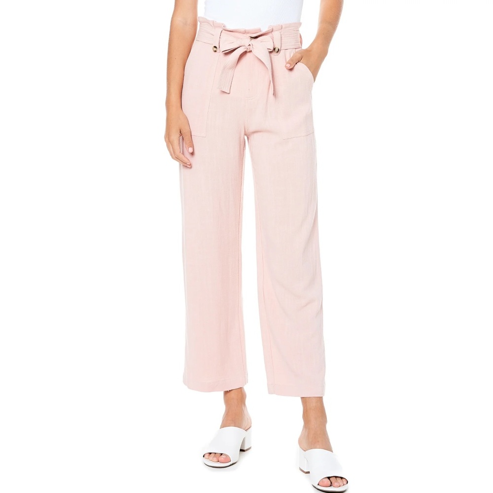 Elodie Women's Tie Front High Waist Pants, Pink, Small